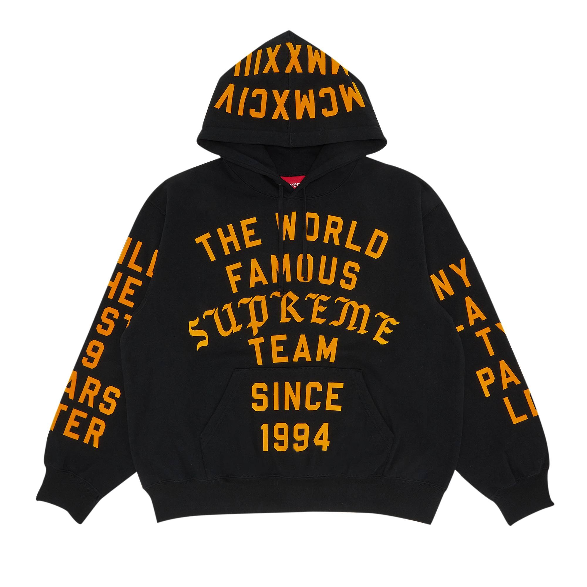 Supreme Team Flocked Hooded Sweatshirt 'Black' - 1