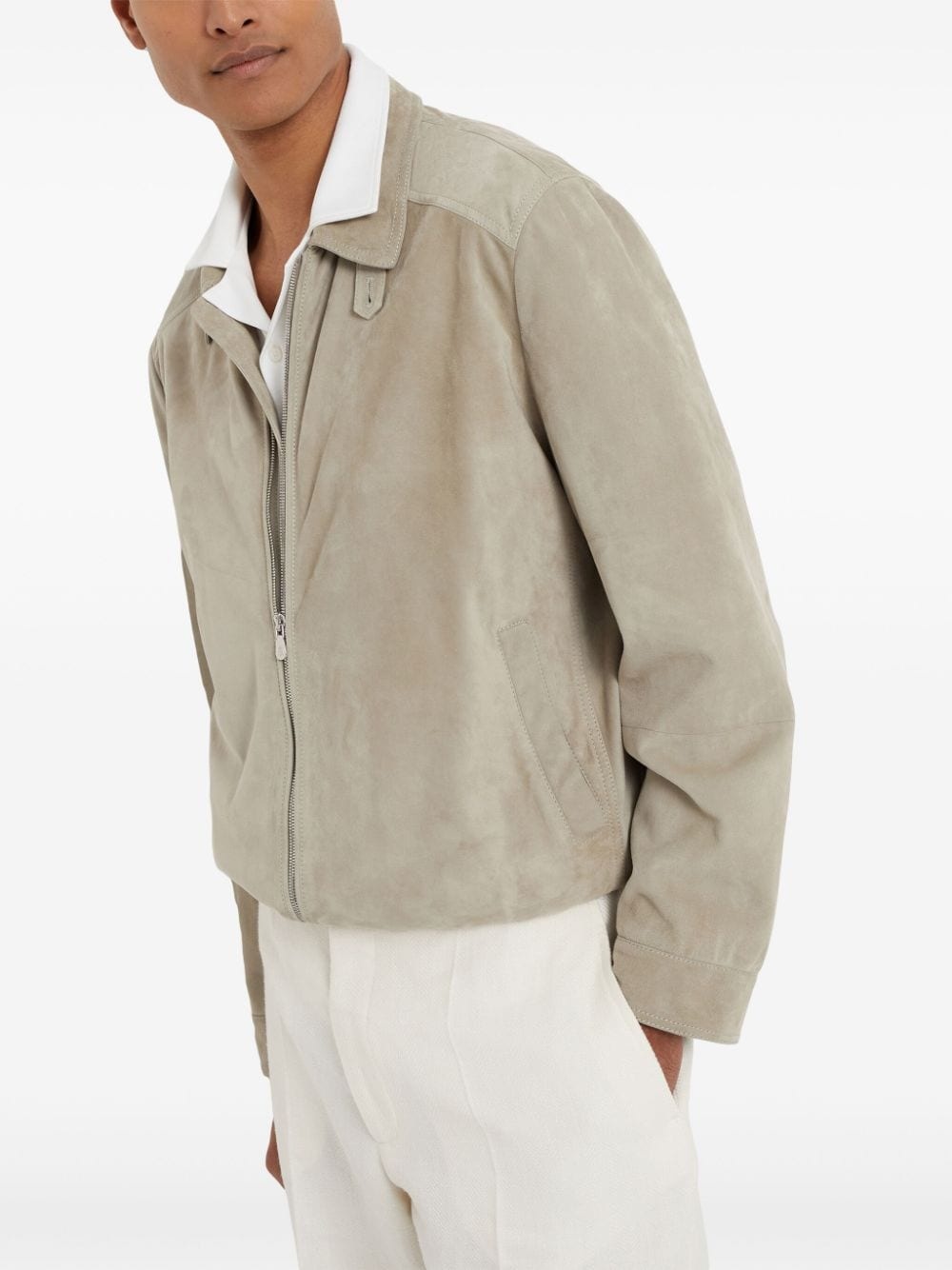 zip-up suede jacket - 6