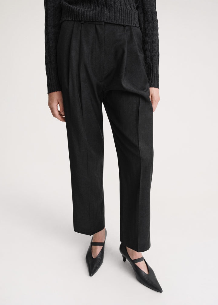 Double-pleated cropped trousers charcoal melange - 5