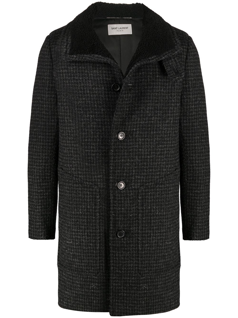 shearling-collar check wool coat - 1