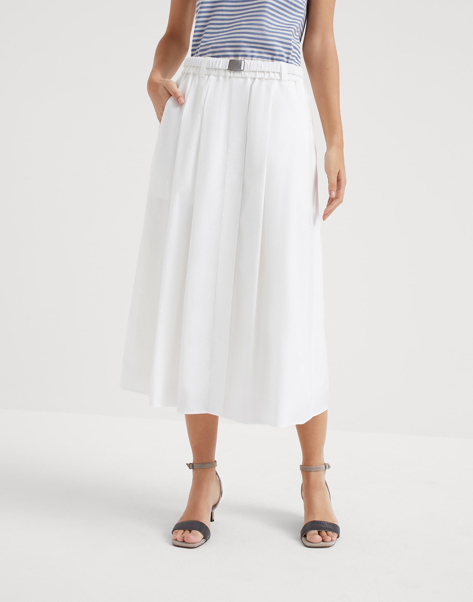 Techno cotton poplin skirt with shimmering buckle - 1