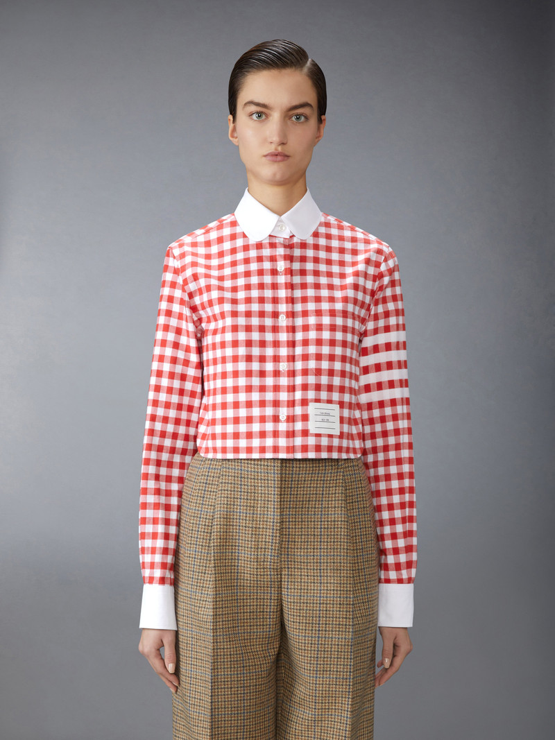 Thom Browne GINGHAM CHECK FLANNEL 4-BAR CROPPED SHIRT outlook