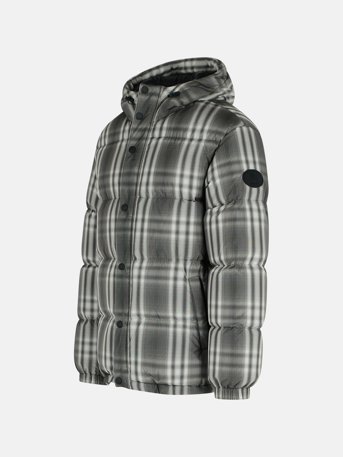GRADIENT 'CHECK' HOODED BLACK POLYESTER DOWN JACKET - 2