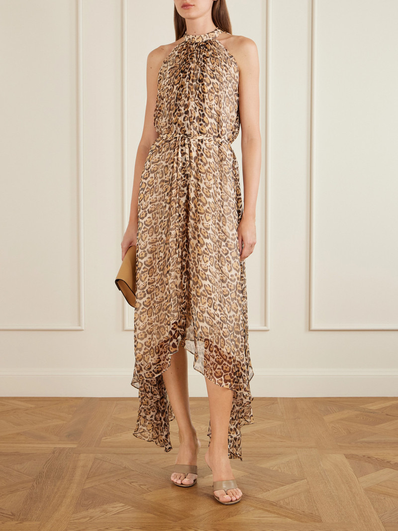 SALONI Irina Asymmetric Belted Leopard-print Silk Halterneck Midi Dress outlook