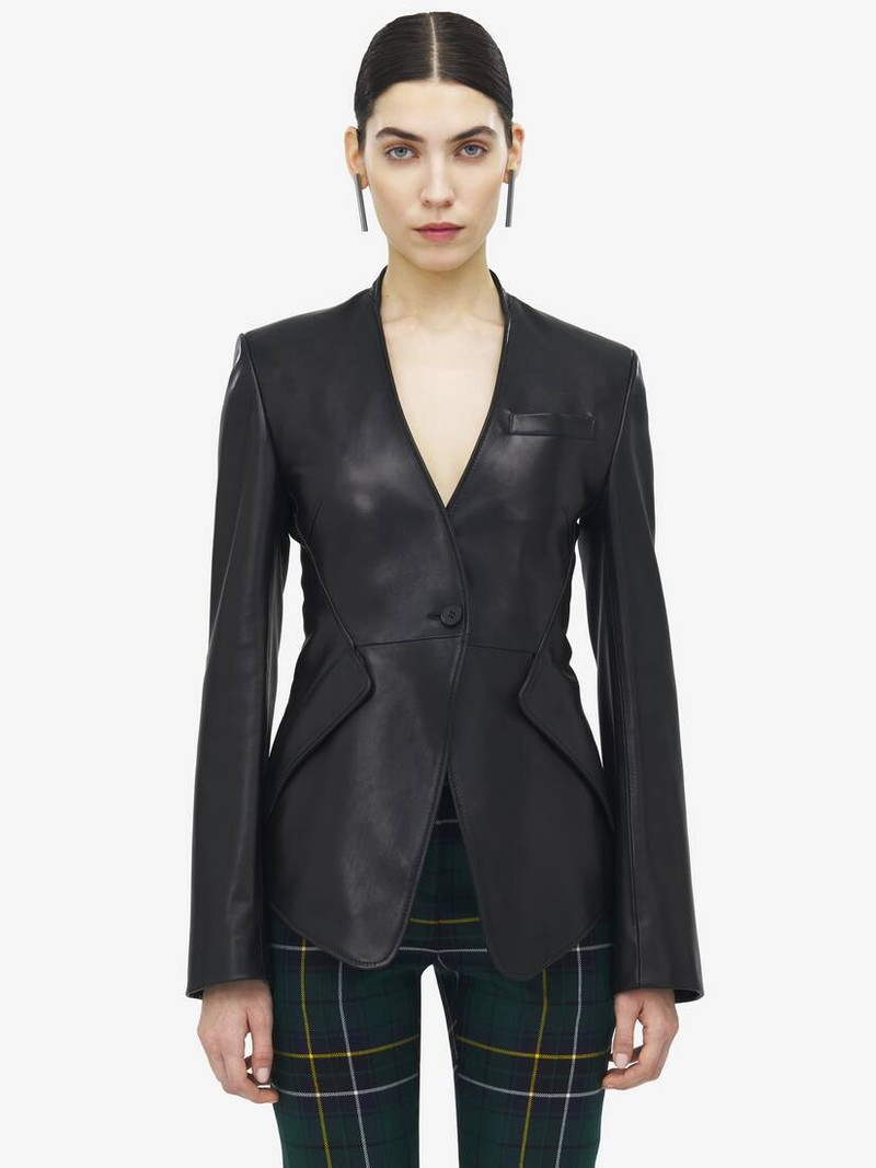 Alexander McQueen Peplum Tailored Leather Jacket outlook