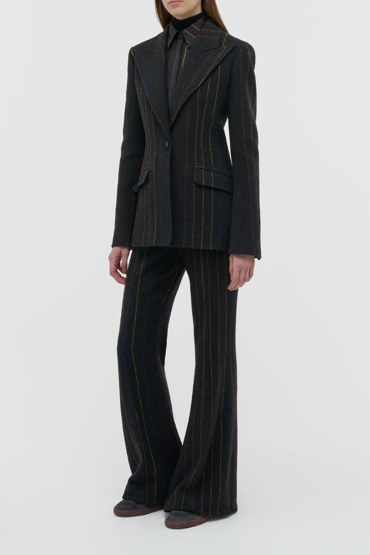 Leiva Blazer in Charcoal Multi Pinstripe Wool Cashmere - 3