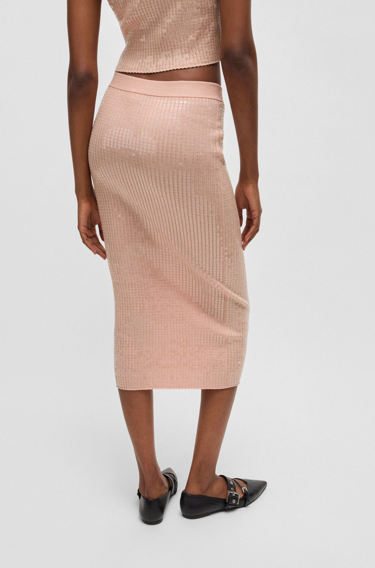 RIBBED MIDI SKIRT WITH TRANSPARENT SEQUINS IN SLIM FIT - 4