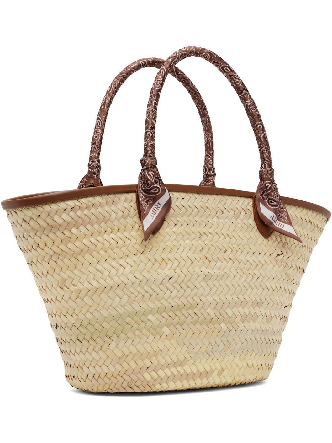 Beige & Brown MA Raffia Macro Tote - 3