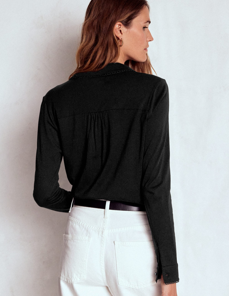 Picot Trim Jersey Shirt-Black 4