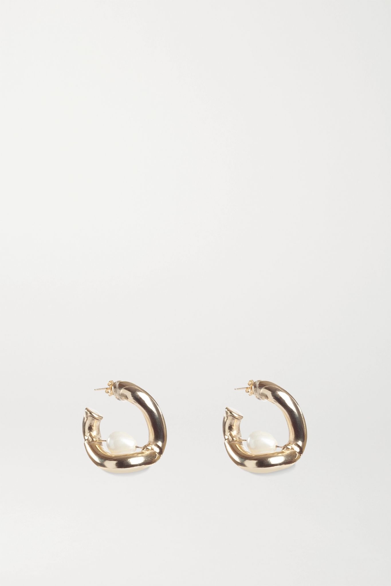 Gold-tone faux pearl hoop earrings - 1