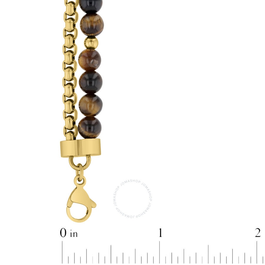 Robert Alton - Robert Alton Stainless Steel 6MM Tigers Eye Yellow Finish 3MM Box Chain Bracelet - 4