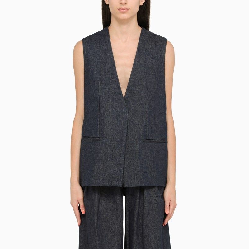 Blue cotton waistcoat - 1