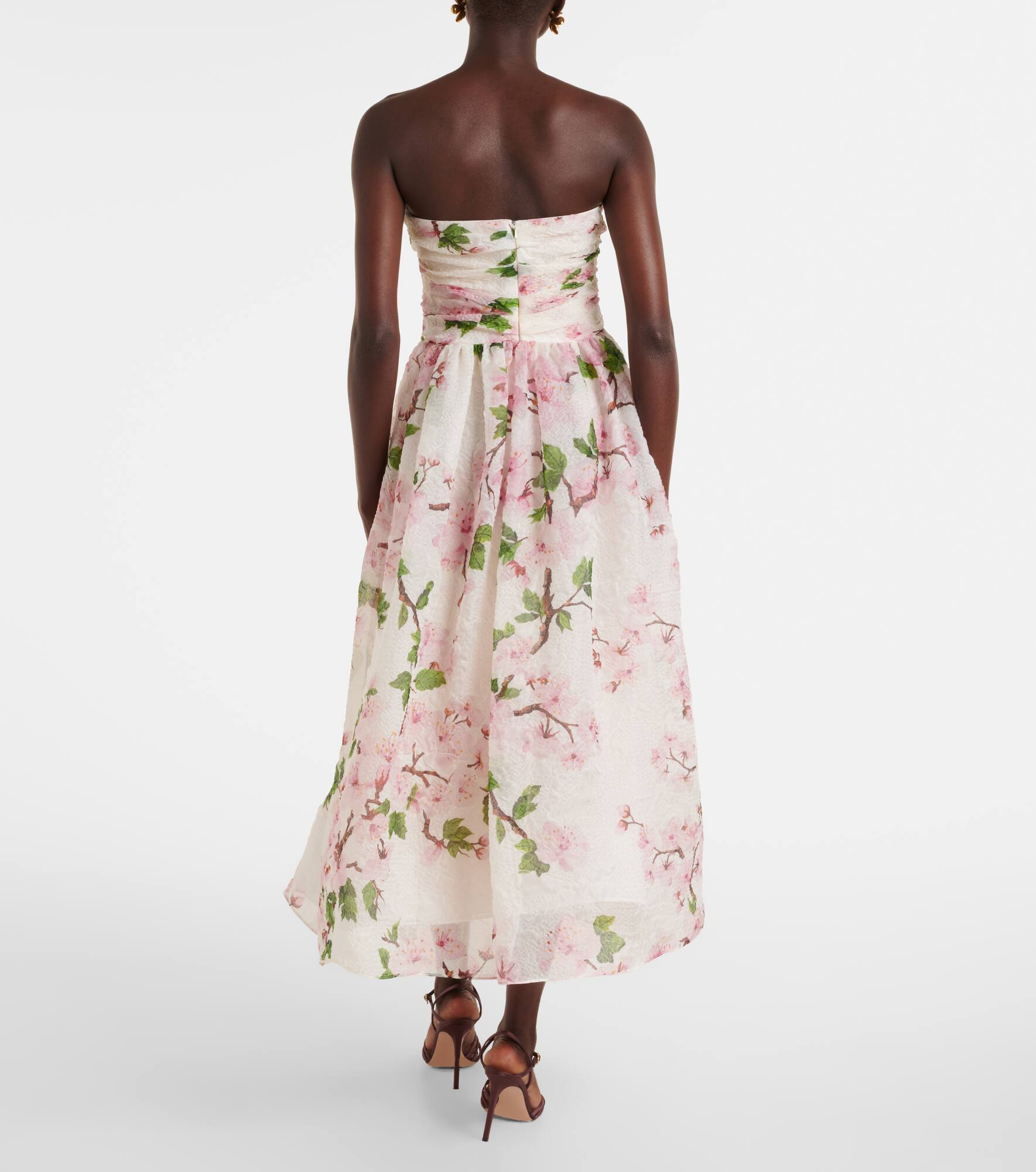 Floral silk-blend organza bustier dress - 3