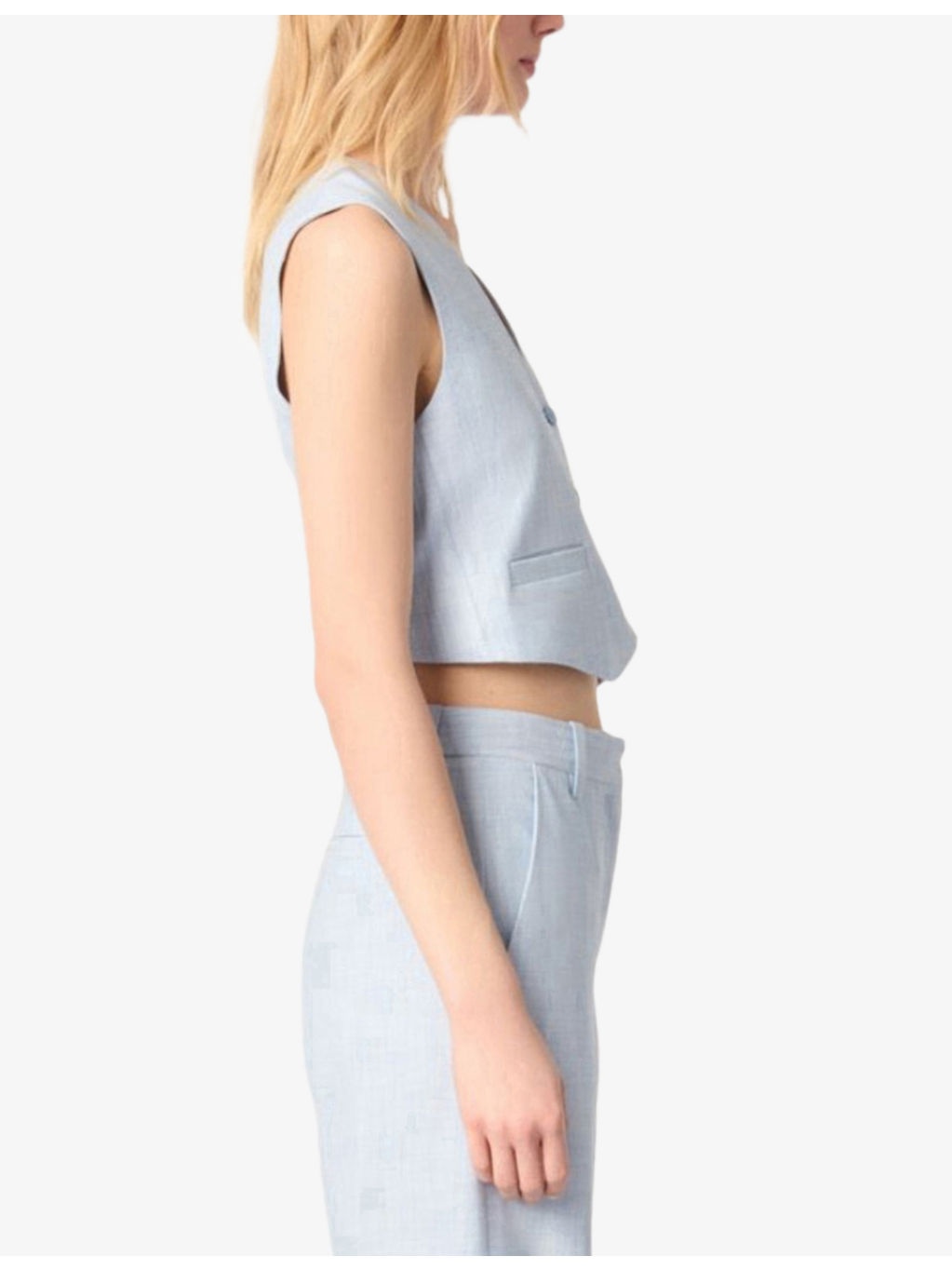 V-Neck Regular-Fit Stretch-Woven Sleeveless Blazer - 3