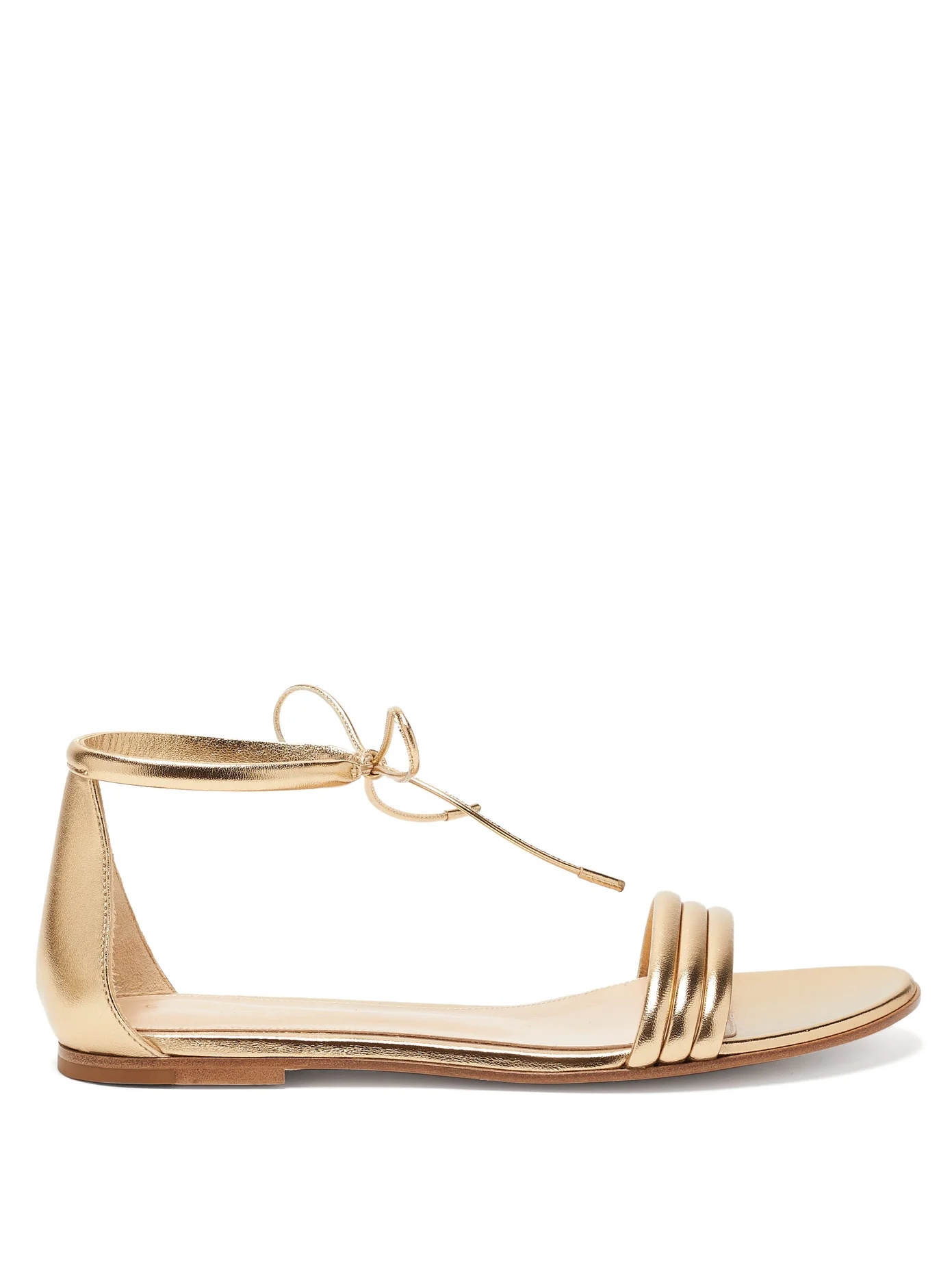 Ankle-tie metallic leather sandals - 1