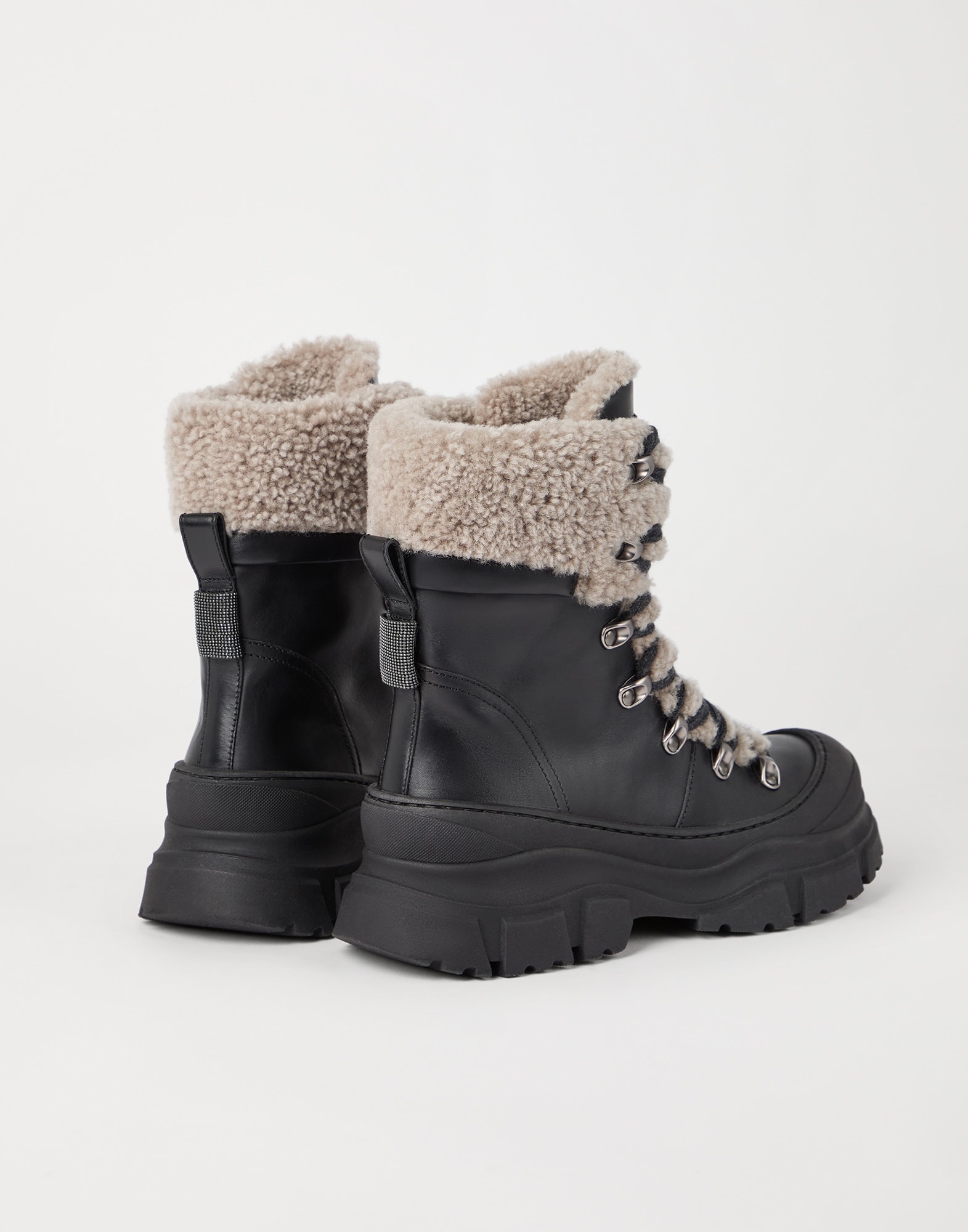 Matte calfskin and shearling mountain boots with shiny detail - 2