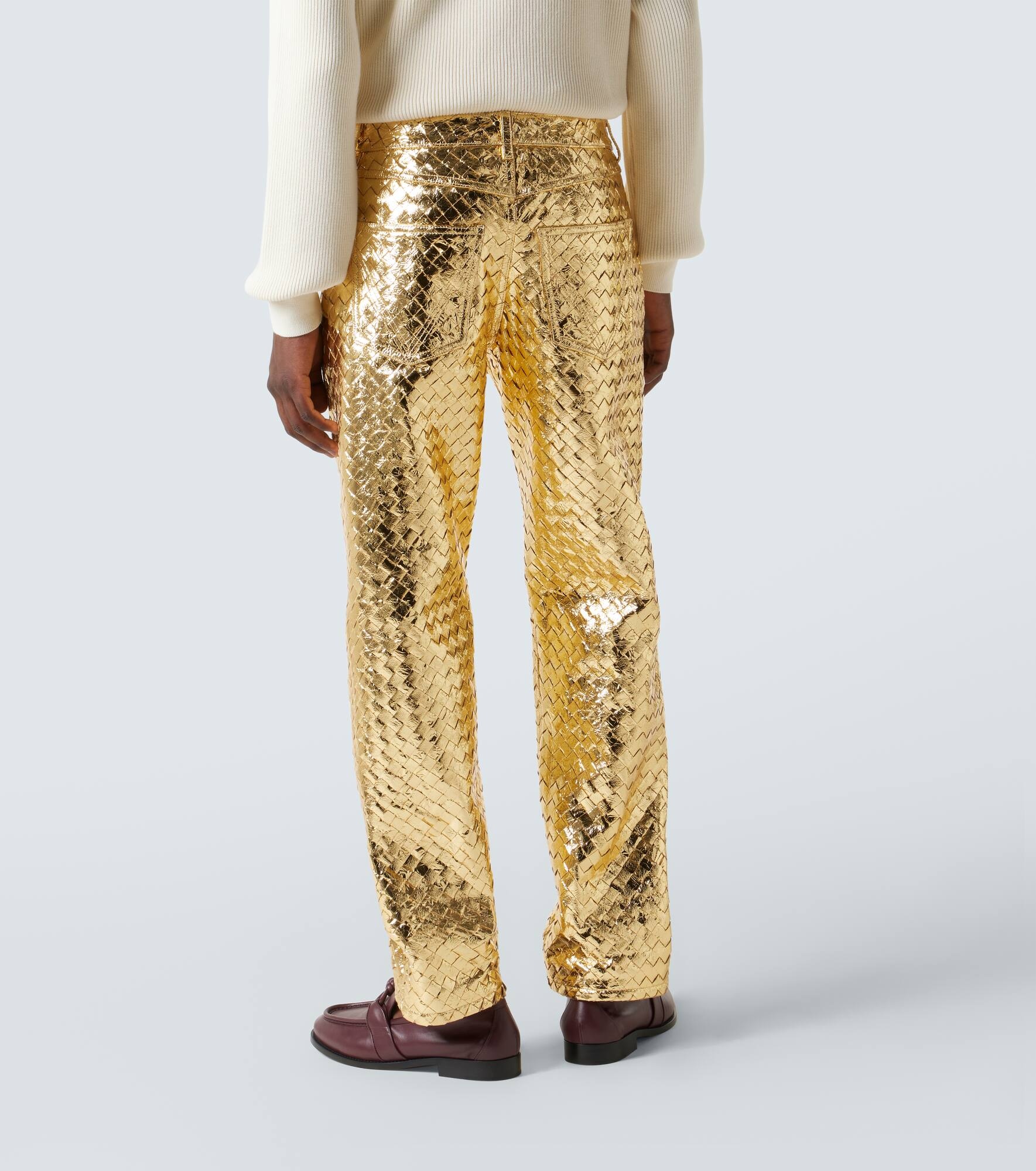 Intrecciato metallic leather straight pants - 4