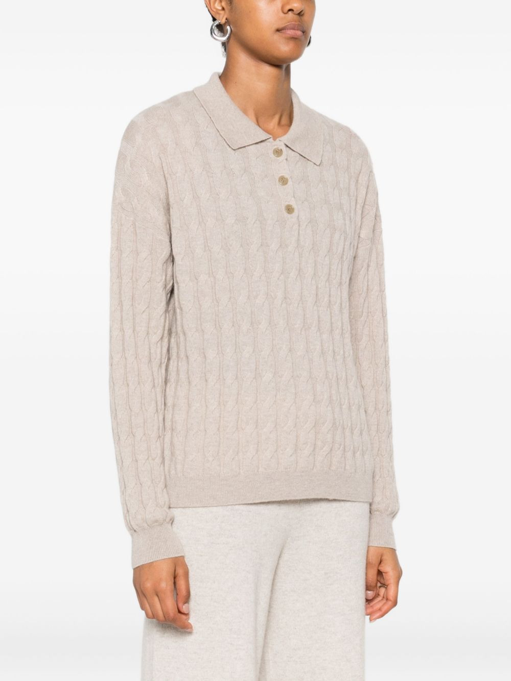 cable-knit polo-neck jumper - 3