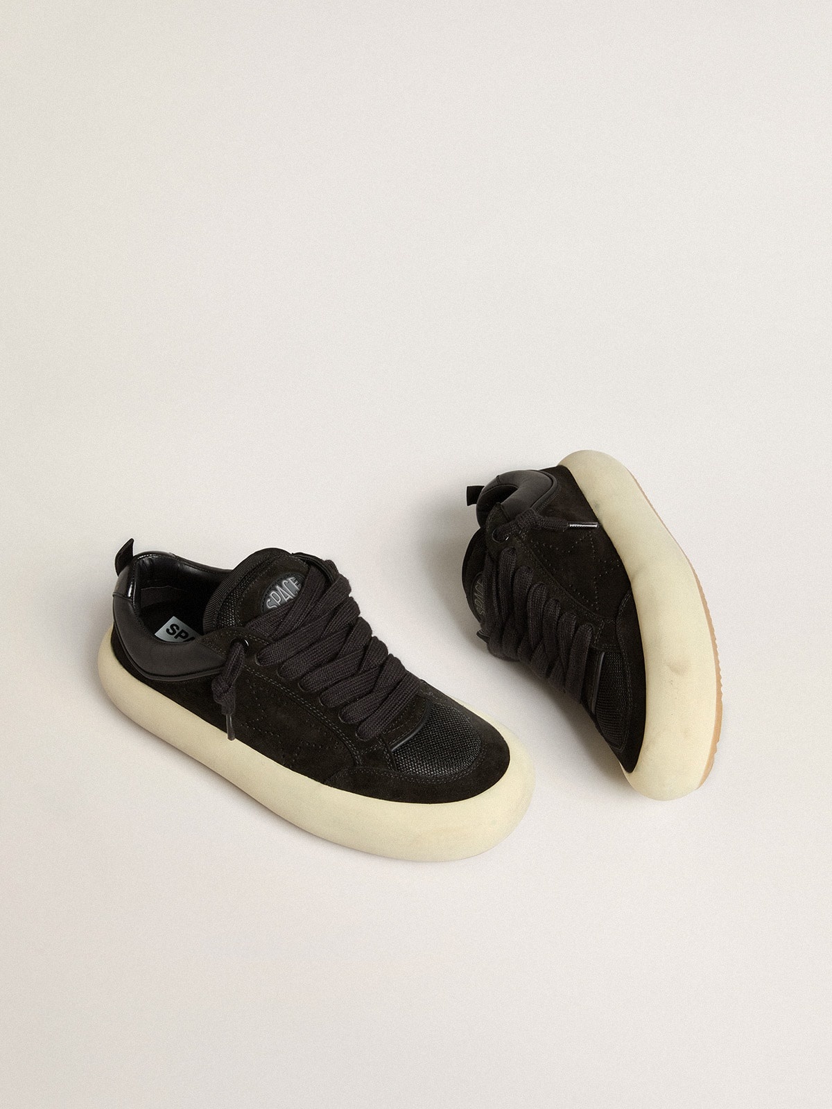 Women's Space-Star Cube in black suede with perforated star - 2