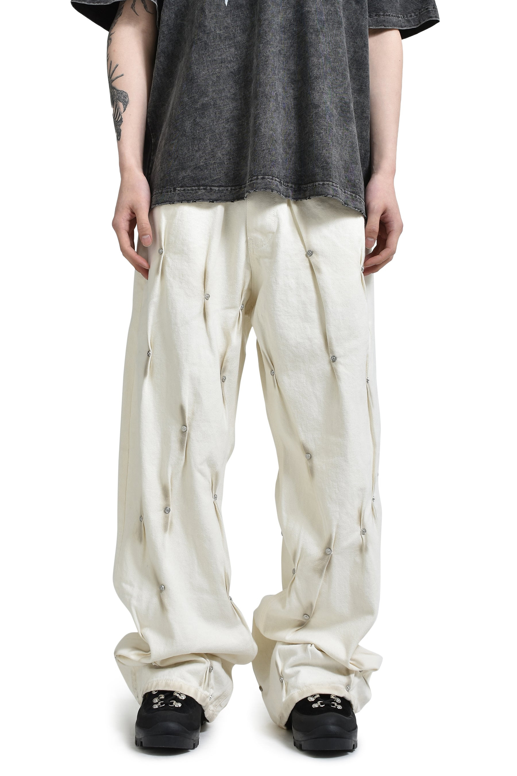 MULTIRIVET BURNT PANTS / WHT - 1