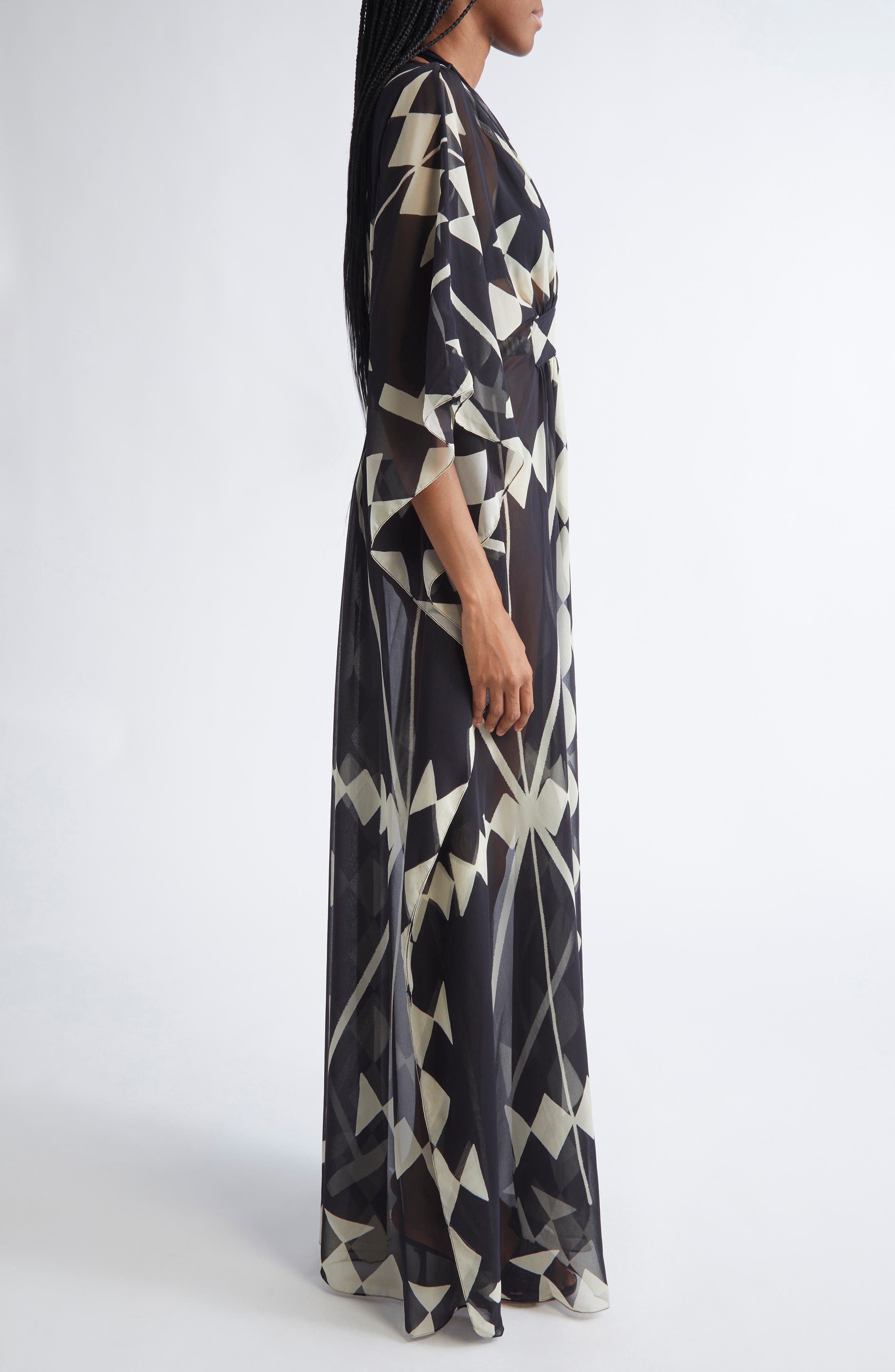 Johanna Ortiz Secret Garden Georgette Caftan Dress in Black /Ecru at Nordstrom - 3