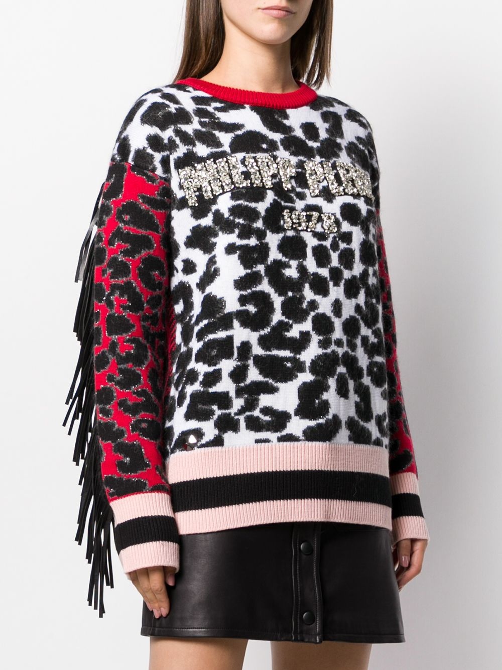 animal print fringed jumper - 3