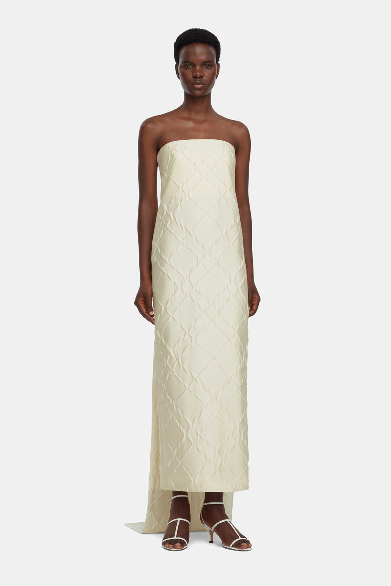 EMILIA WICKSTEAD Hattie Strapless Dress In Ivory Geometric Jacquard outlook