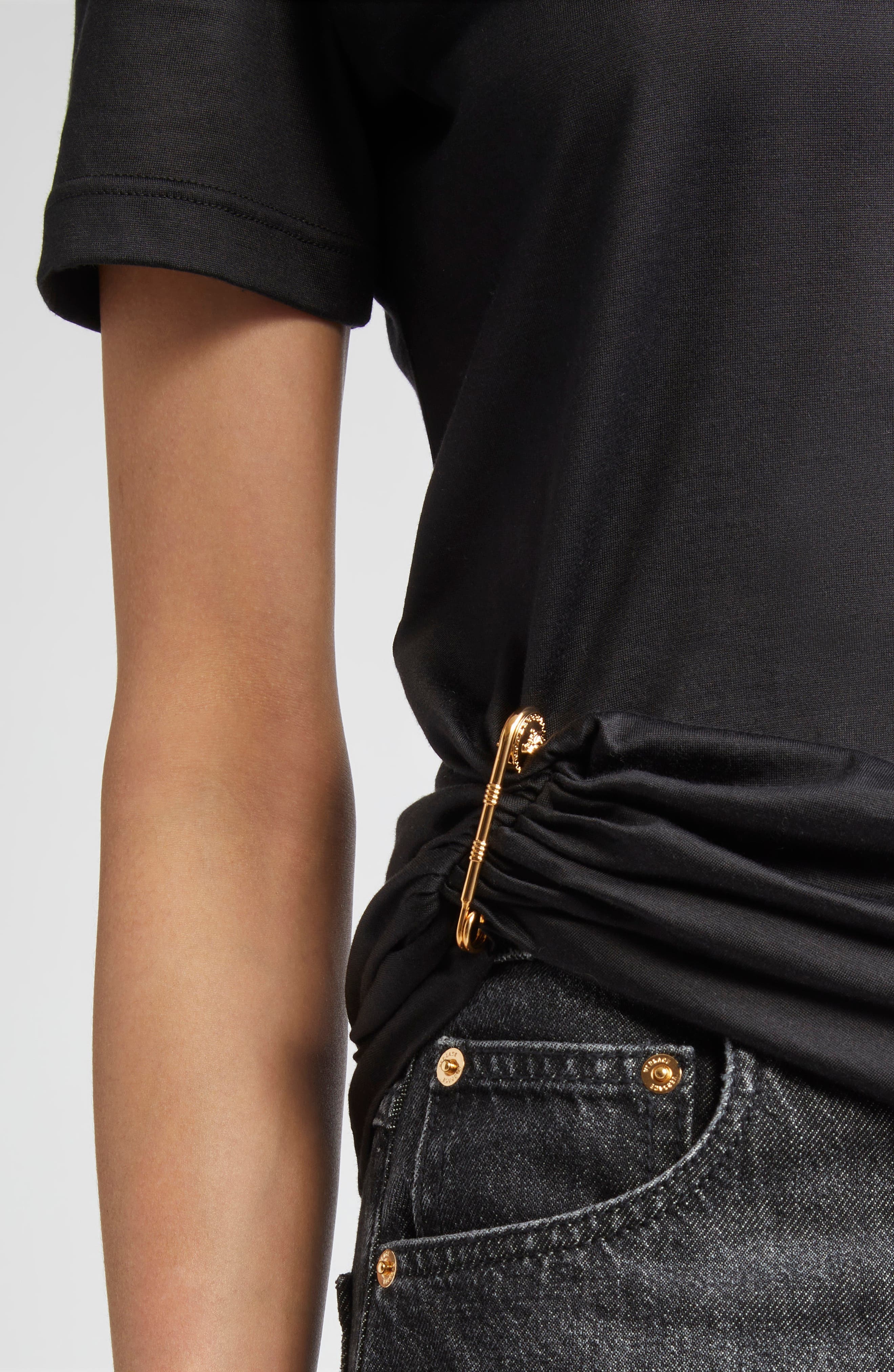 Versace Safety Pin Silk & Cotton T-Shirt in Black at Nordstrom - 5