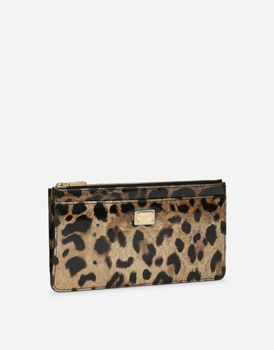 Dolce & Gabbana Large polished calfskin card holder with zipper and leopard print outlook