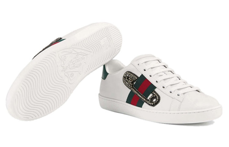 (WMNS) Gucci Leather Ace Safety Pin Embellished Low Top 'White' 454552-A38G0-9064 - 4