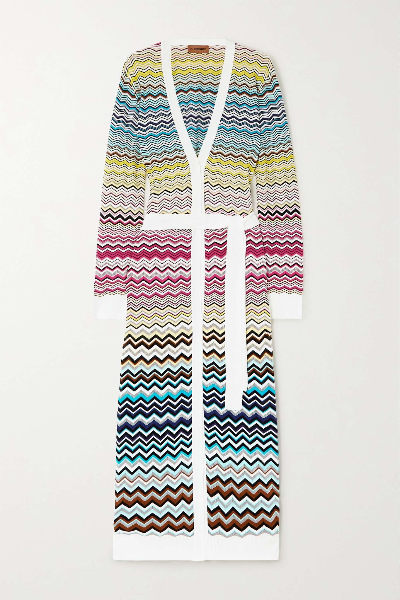 Belted striped cotton-blend cardigan - 1