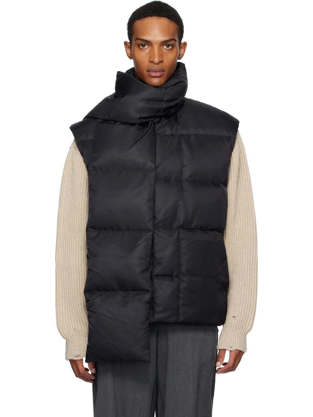 Black Scarf Down Vest - 1