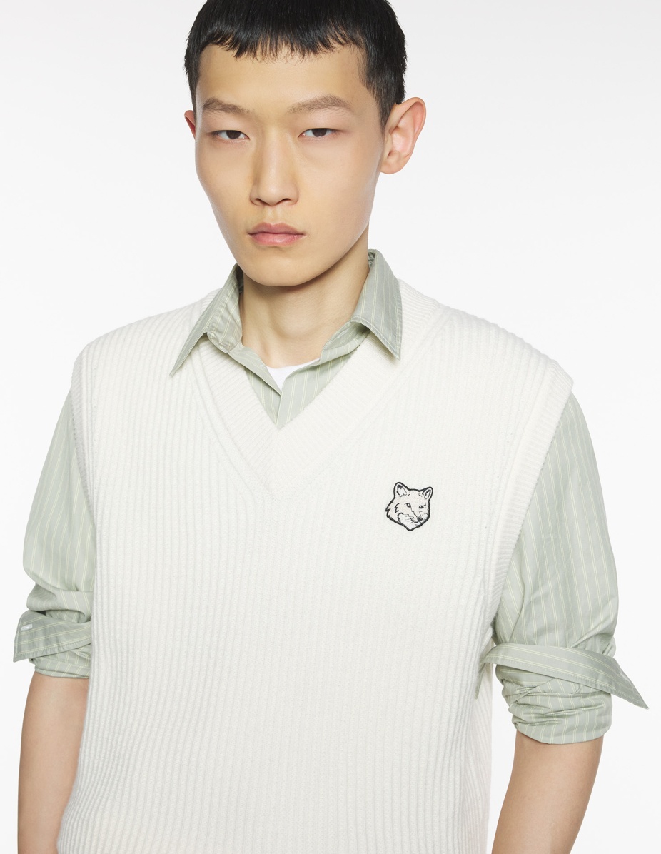 FOX HEAD WOOL RIBBED VEST - 4