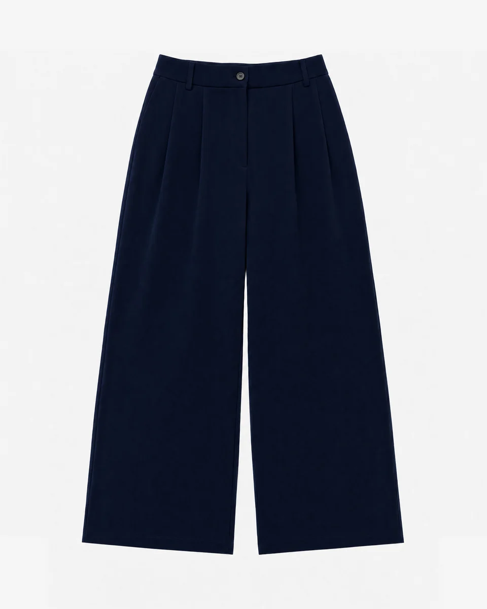 WIDE-LEG TAILORED PANTS IN NAVY WOOL BLEND - 1