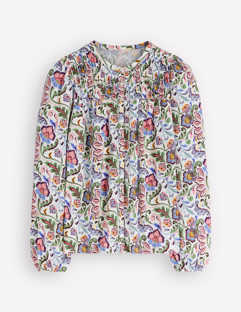 Mya Smocked Jersey Shirt-Multi, Flourishing Meadow 1