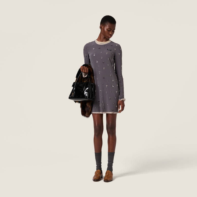 Miu Miu Embroidered stretch georgette dress outlook