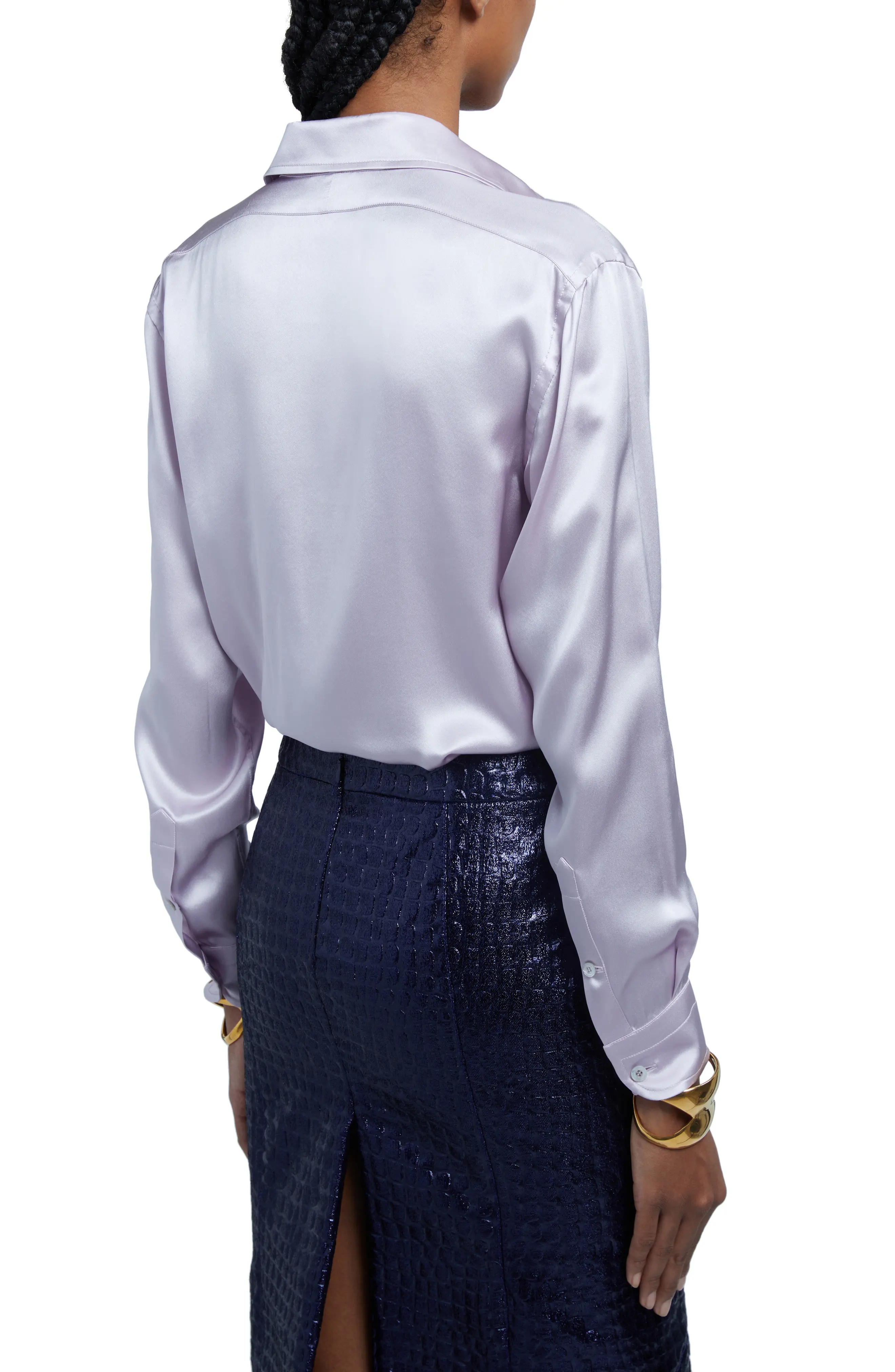 Pleated Silk Charmeuse Button-Up Shirt - 3