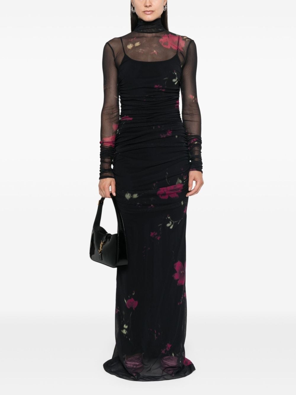 rose-print tulle maxi dress - 2