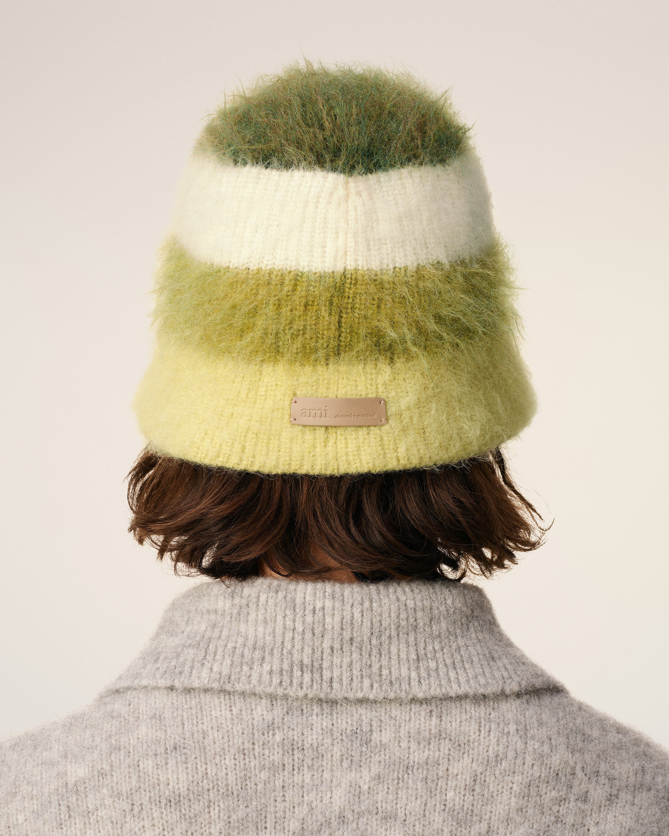 GREEN MOHAIR STRIPED AMI BUCKET HAT - 6
