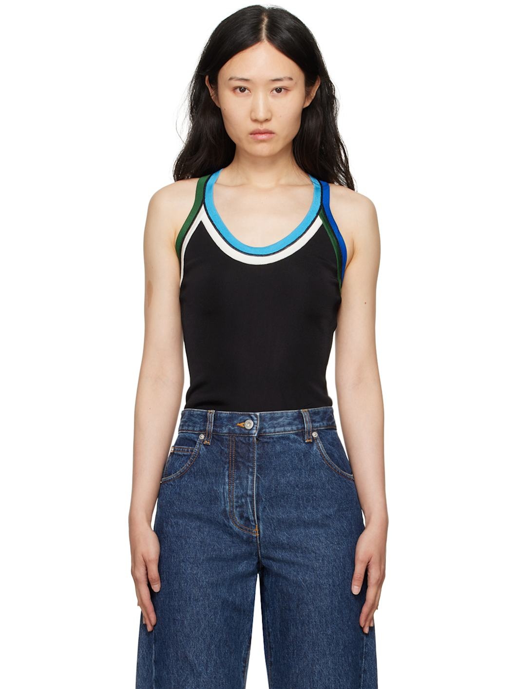 Black Contrasting Trim Tank Top - 1