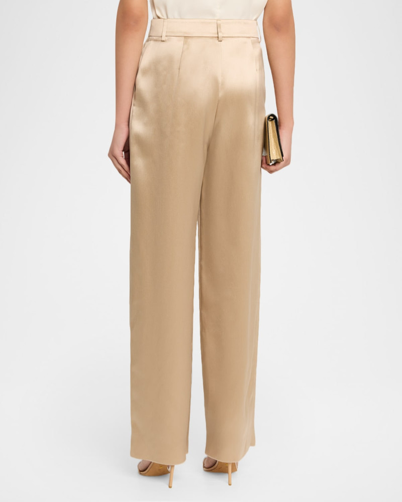 Pleated Satin Straight-Leg Pants 3