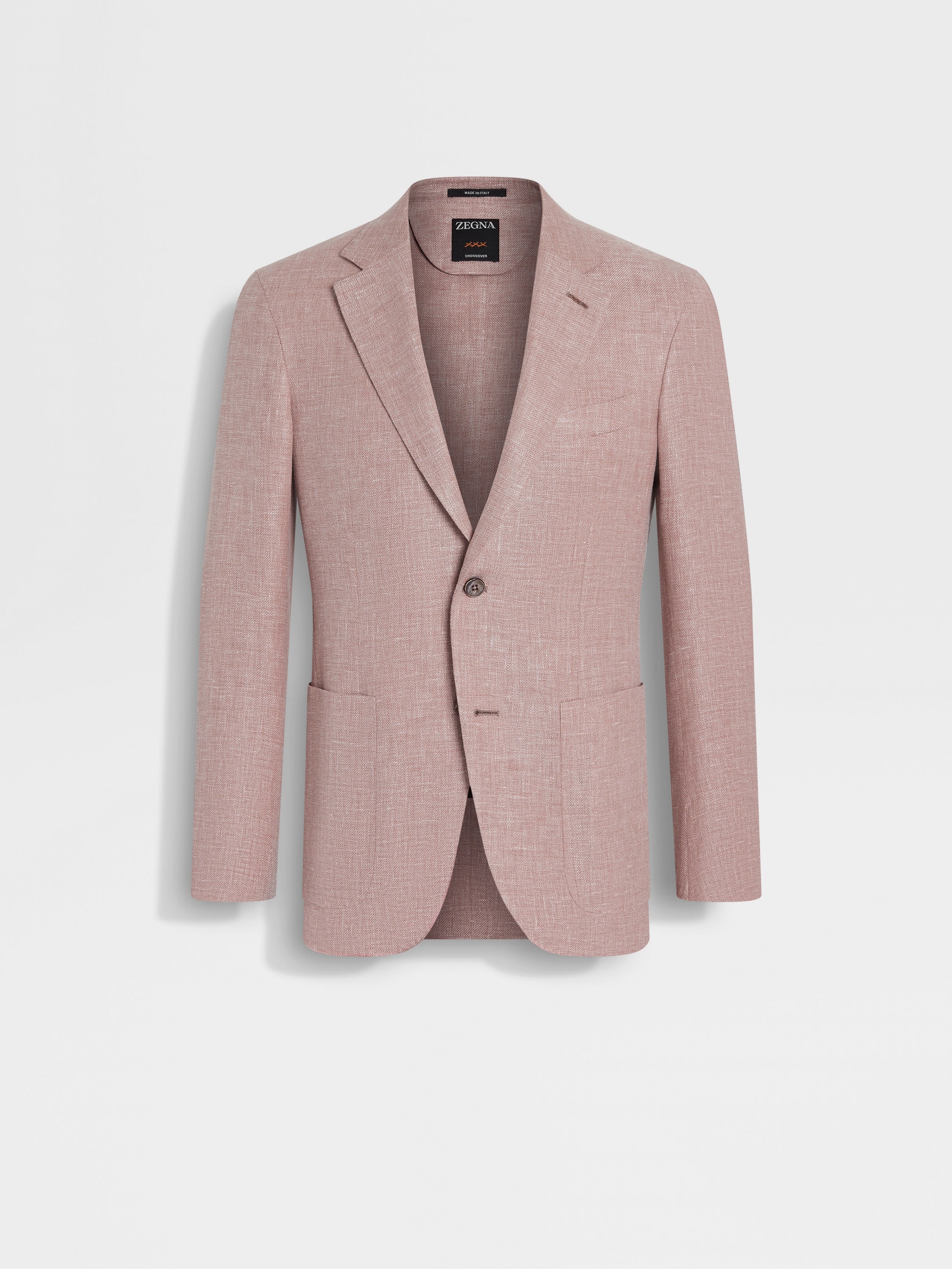 LIGHT BRICK RED CROSSOVER LINEN WOOL AND SILK BLEND JACKET - 1