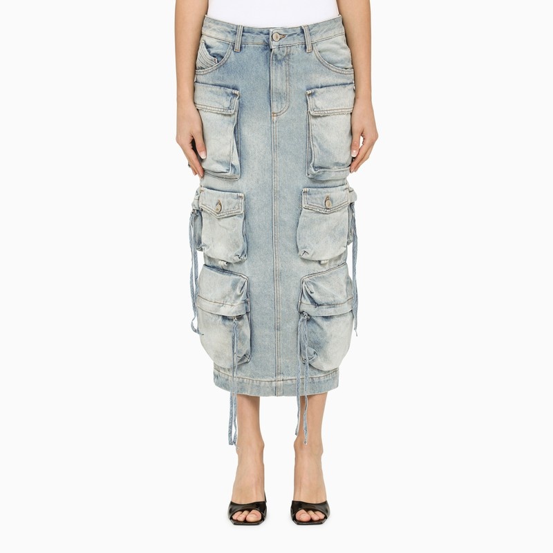 Blue denim cargo midi skirt - 1