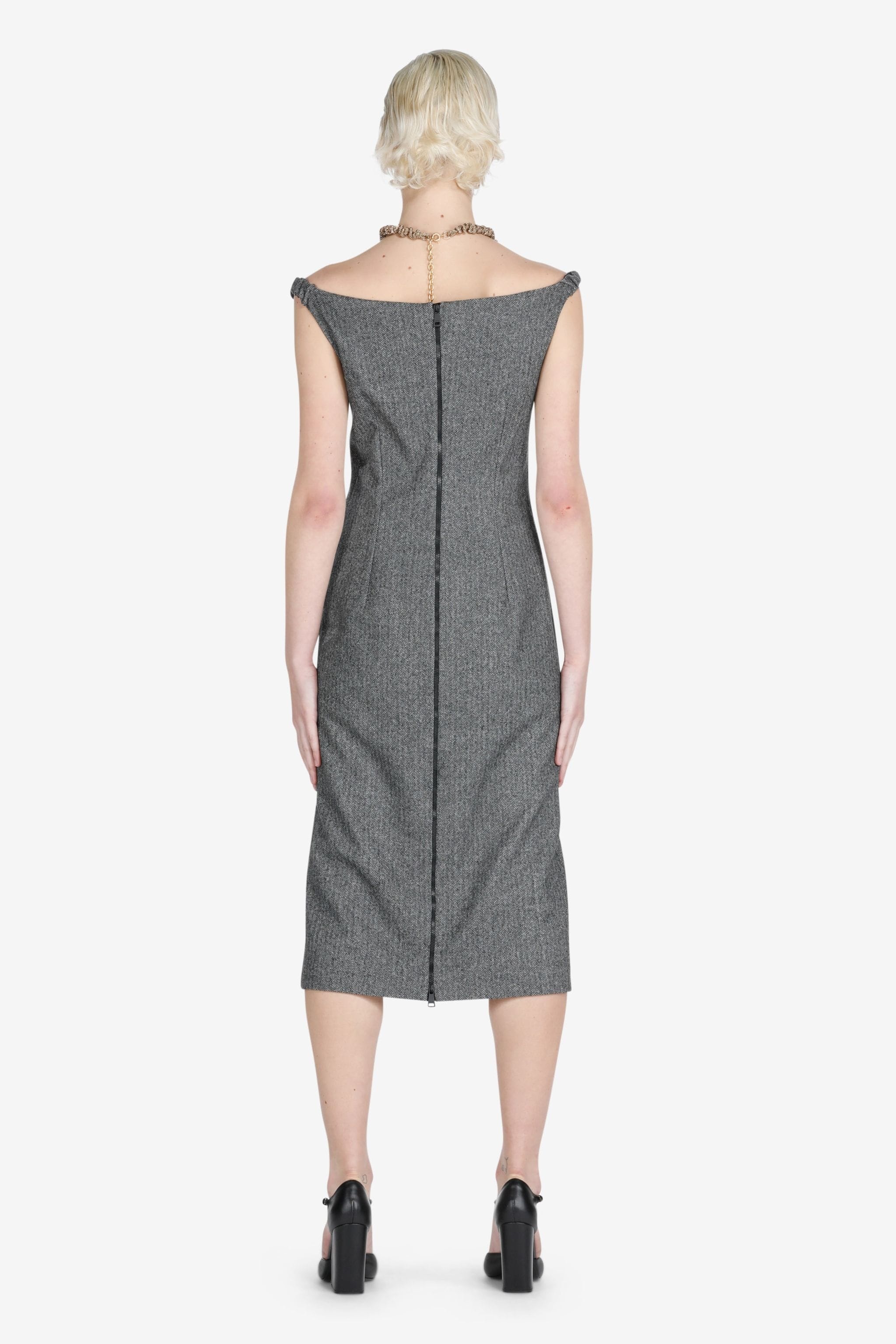 HERRINGBONE OFF-THE-SHOULDER DRESS - 2