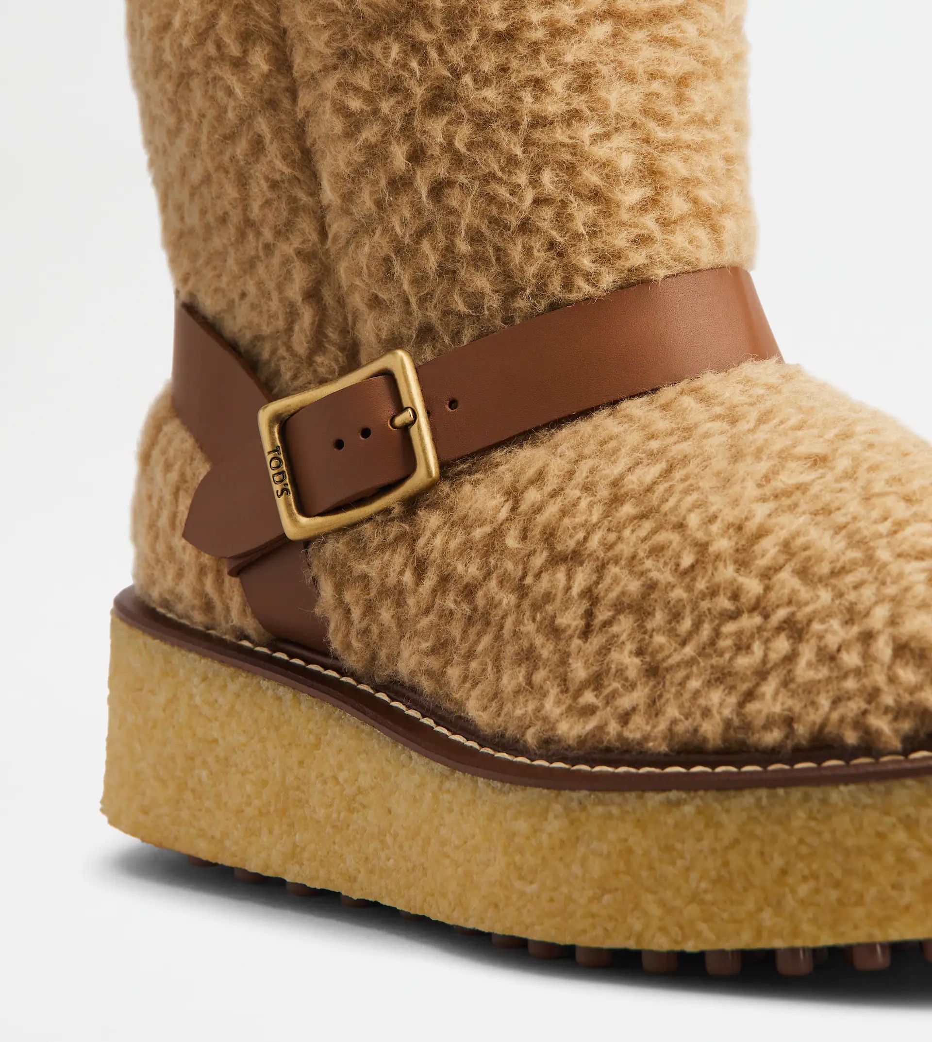 Tod's PLATFORM BOOTS IN WOOL AND LEATHER - BROWN | REVERSIBLE