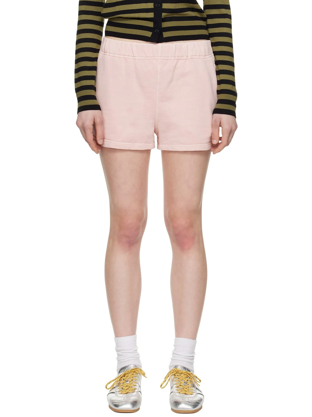Pink Pigment Dyed One Point Sweat Shorts - 1