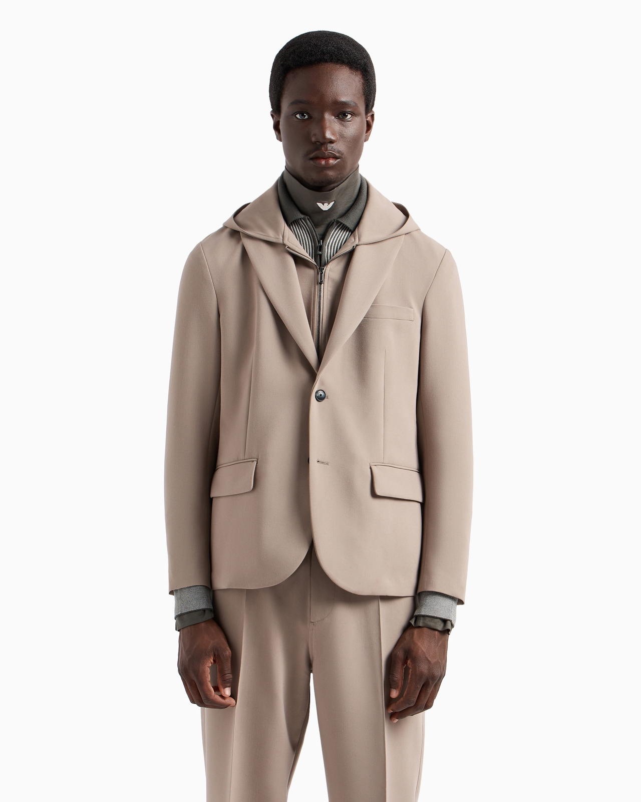 Viscose-blend blazer with detachable inner panel and hood - 2
