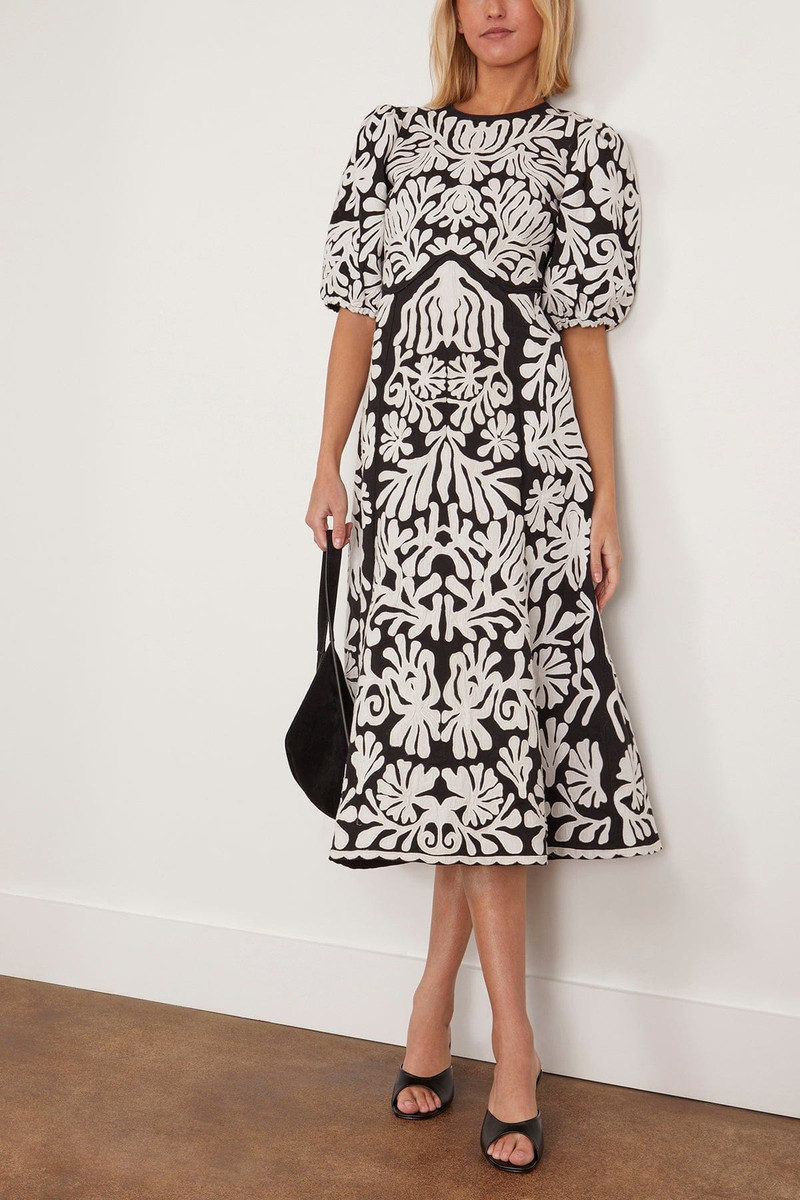 Sea Agathe Applique Puff Sleeve Dress in Black outlook