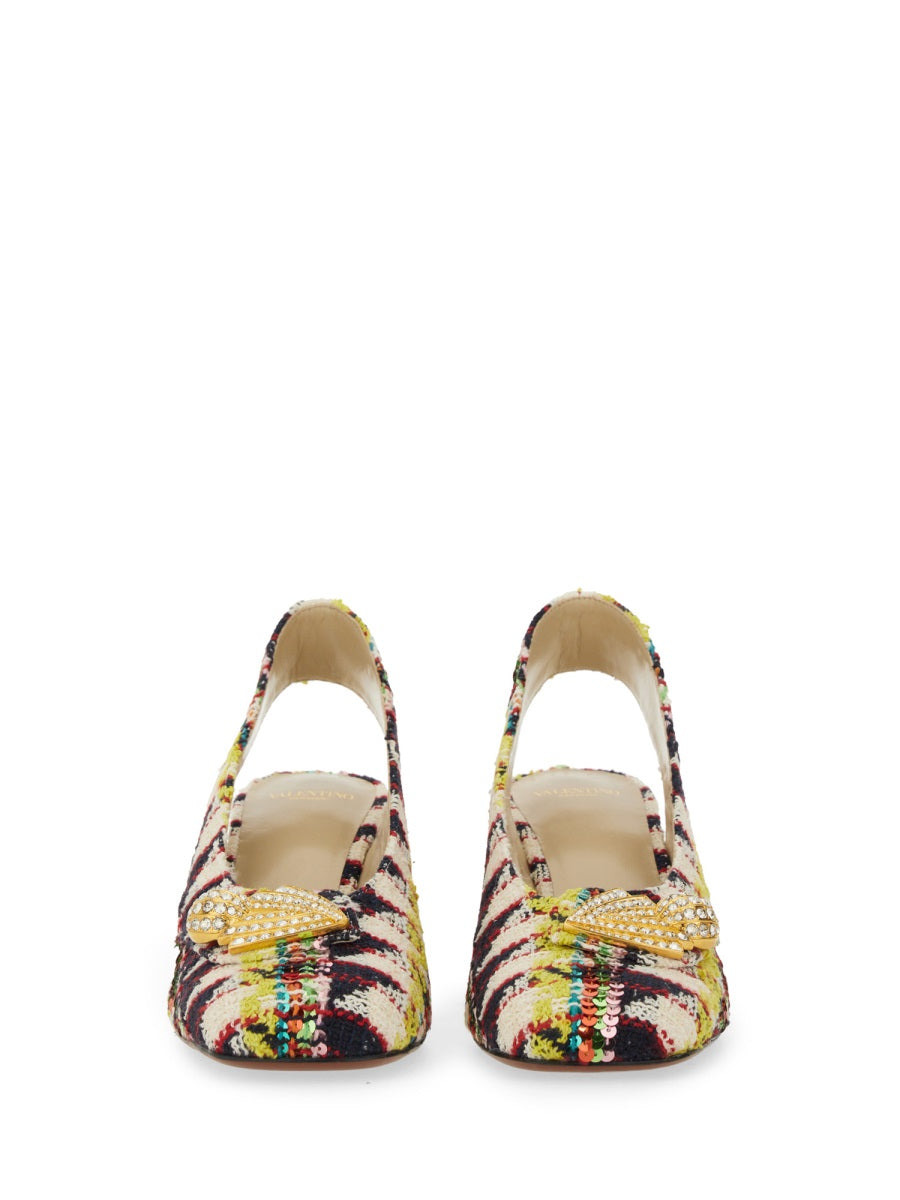 Valentino Garavani Women Tweed "Adamantine" Slingback Pumps - 5