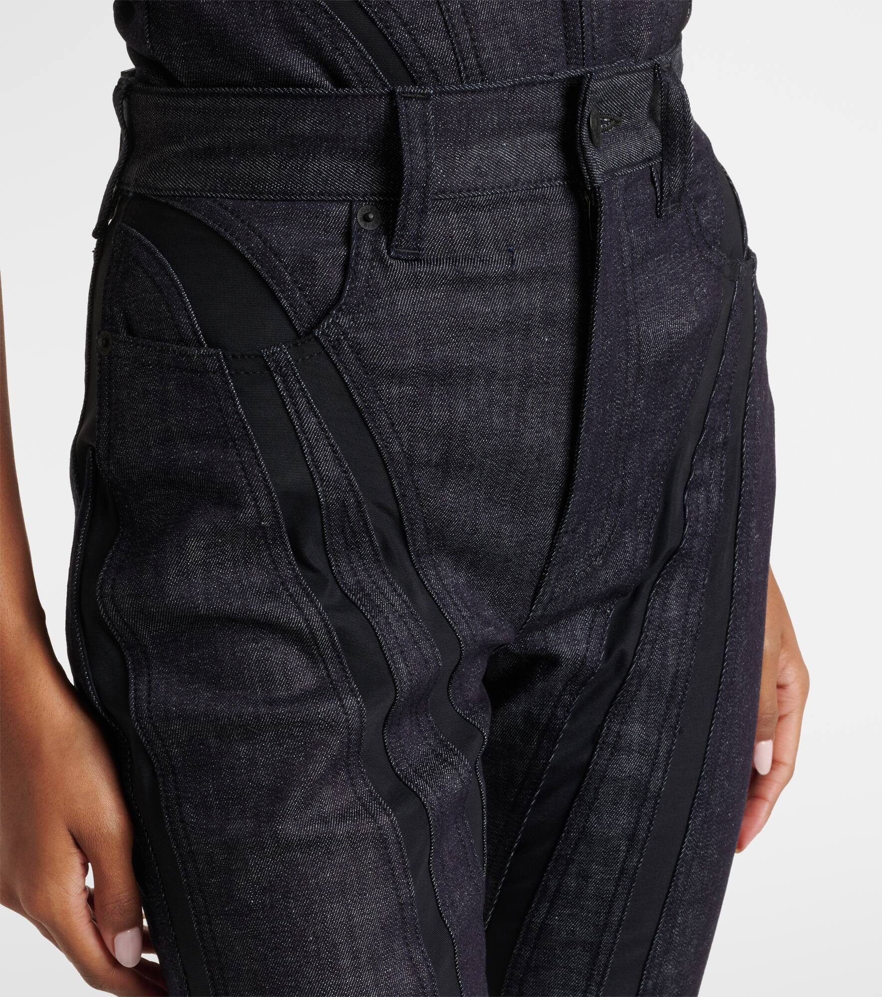 Mesh-trimmed denim capri pants - 4